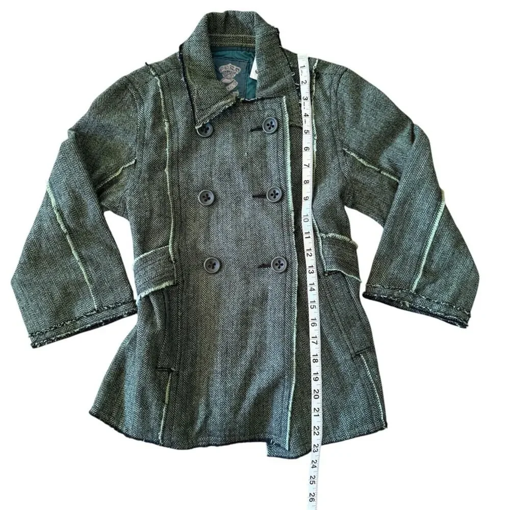 Z Brand Kids’ Tweed Double-Breasted Distressed Green Lightweight Jacket Size 10